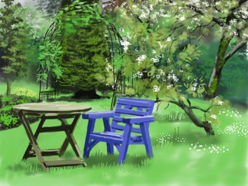 Blue Chair in Garden